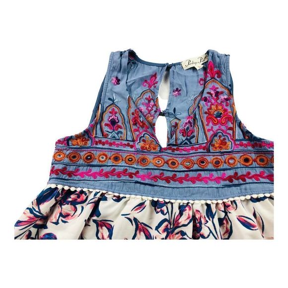 2487 Women's Sz Small Floral Embroidered Sleeveless Top Blouse - Picture 3 of 8